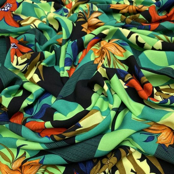 Viscose Geométrico Floral Verde • Luema Tecidos