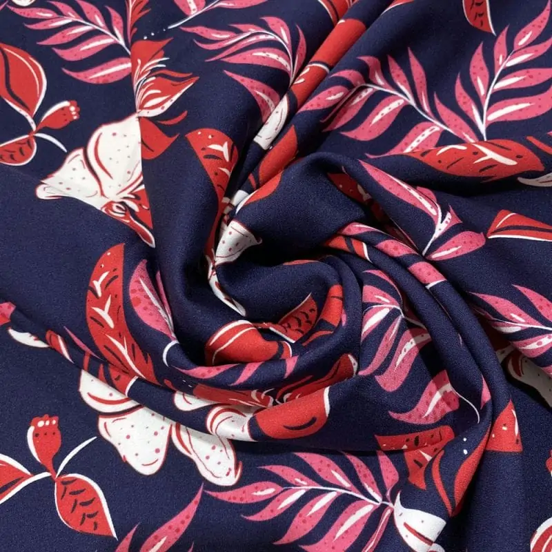 Crepe Viscose Estampada Azul Marinho • Luema Tecidos