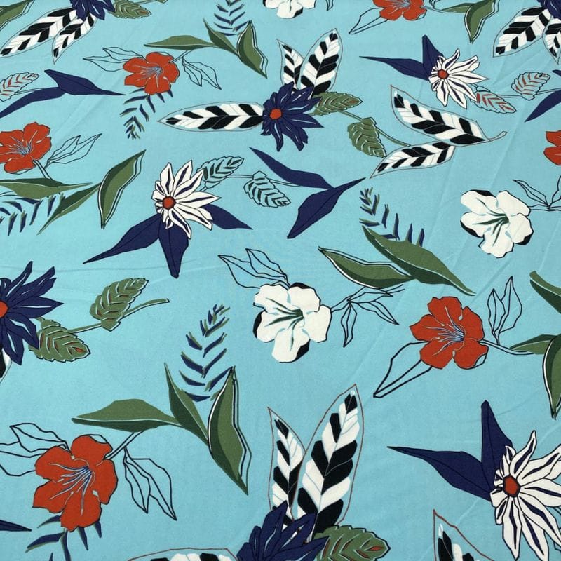Crepe Viscose Estampada Azul Céu • Luema Tecidos Crepe Viscose Estampada Azul Céu • Luema Tecidos
