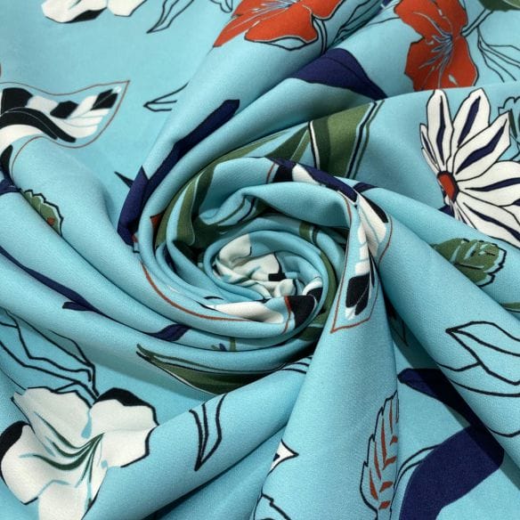 Crepe Viscose Estampada Azul Céu • Luema Tecidos Crepe Viscose Estampada Azul Céu • Luema Tecidos