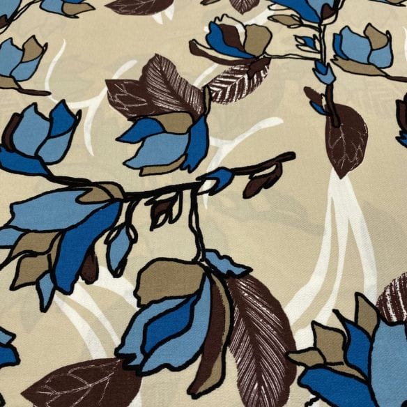 Crepe Viscose Estampada Bege e Azul • Luema Tecidos