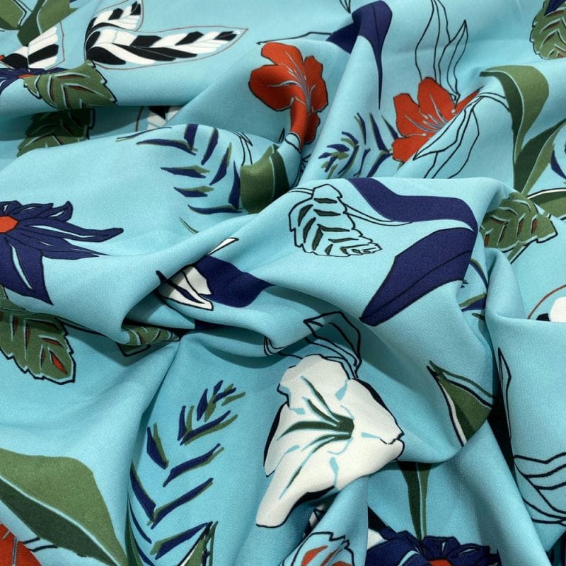 Crepe Viscose Estampada Azul Céu • Luema Tecidos Crepe Viscose Estampada Azul Céu • Luema Tecidos