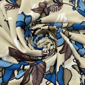 Crepe Viscose Estampada Bege e Azul Crepe Viscose Estampada Bege e Azul • Luema Tecidos