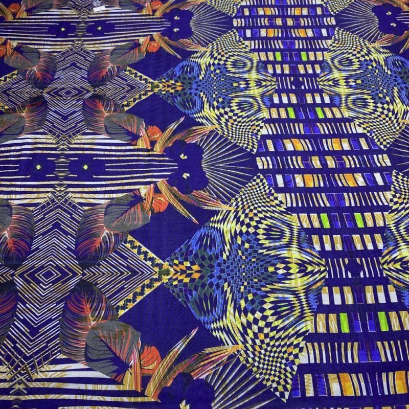 Viscose Estampada Psychedelic Blue • Luema Tecidos