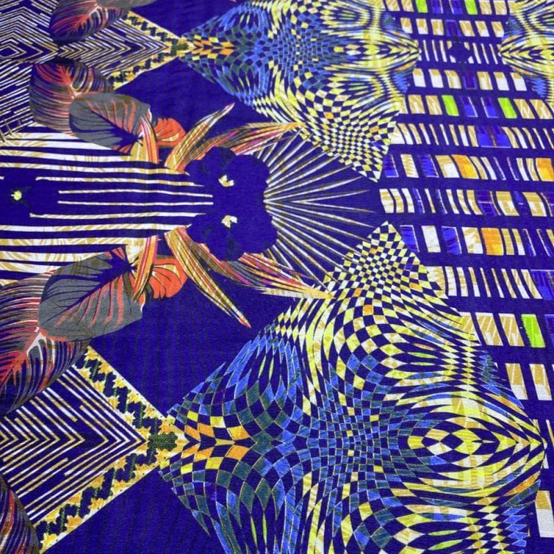 Viscose Estampada Psychedelic Blue • Luema Tecidos
