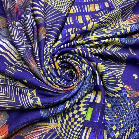 Viscose Estampada Psychedelic Blue • Luema Tecidos