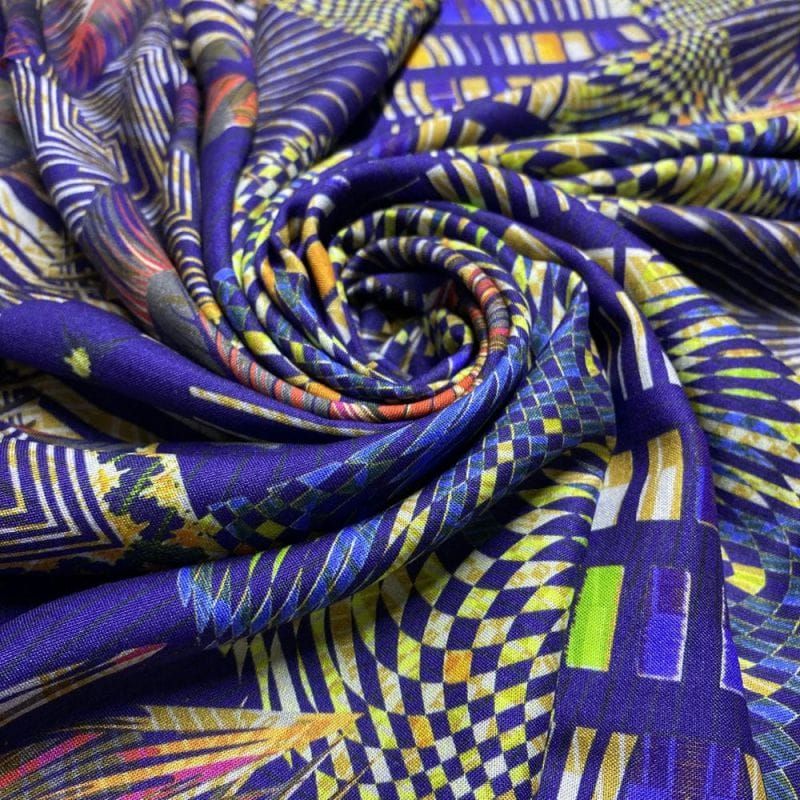 Viscose Estampada Psychedelic Blue • Luema Tecidos