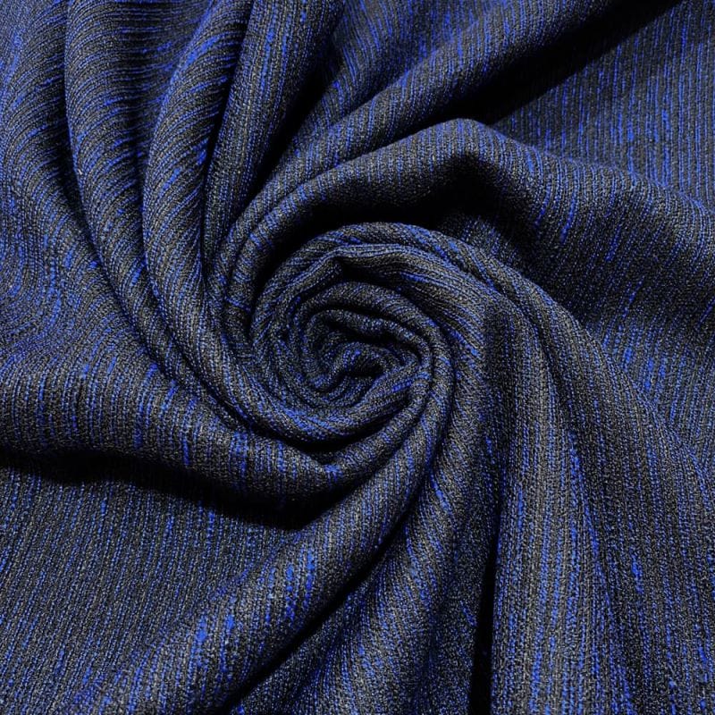 Tweed Preto Risca Azul • Luema Tecidos