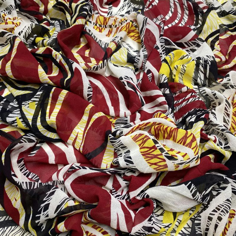 Tecido Musseline de Seda Red Circles • Luema Tecidos