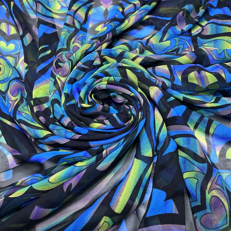 Tecido Musseline de Seda Blue Abstract • Luema Tecidos