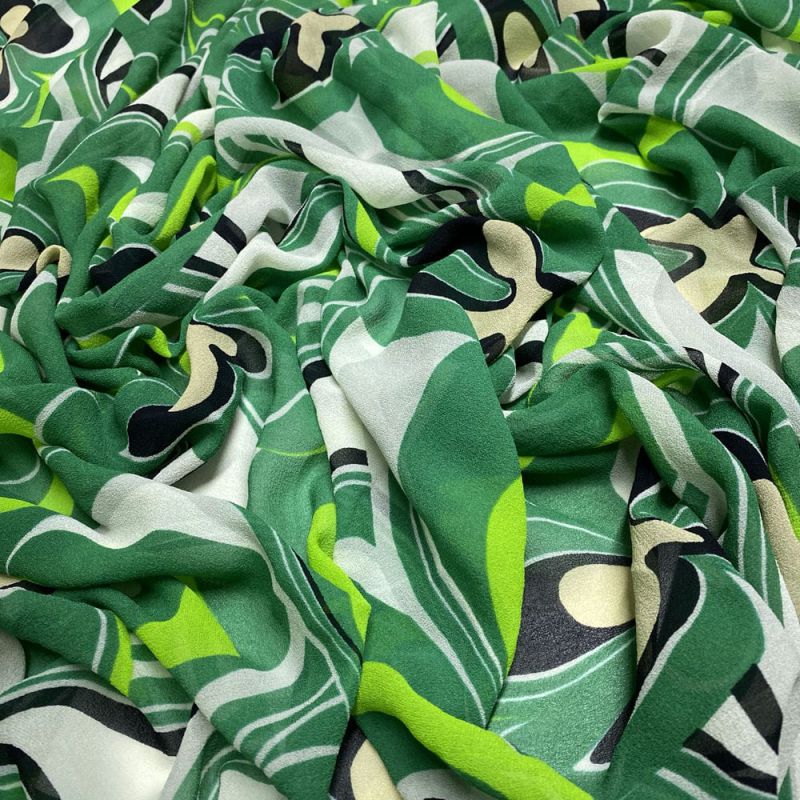 Tecido Musseline de Seda Floral Verde 2 • Luema Tecidos