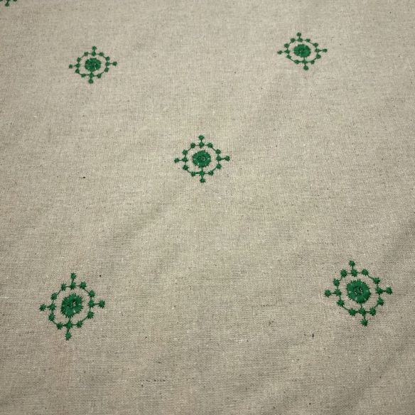 Tecido Linho Misto Bordado Verde • Luema Tecidos