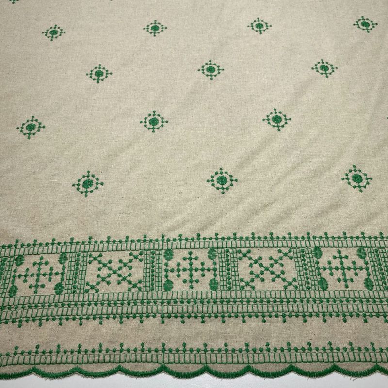 Tecido Linho Misto Bordado Verde • Luema Tecidos