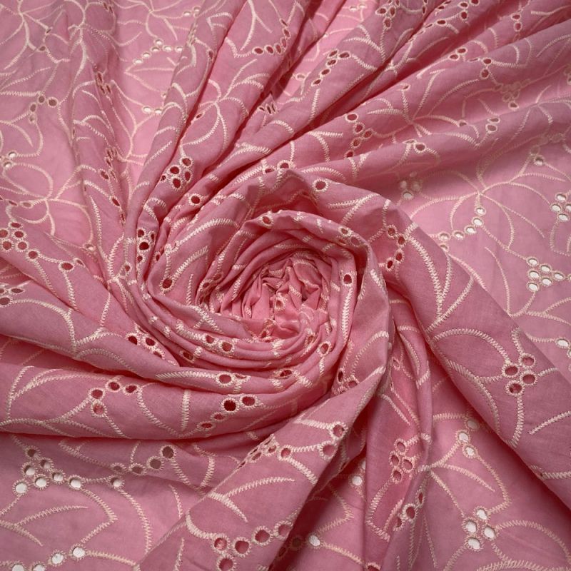 Tecido Laise de algodão Bordada Rosa • Luema Tecidos