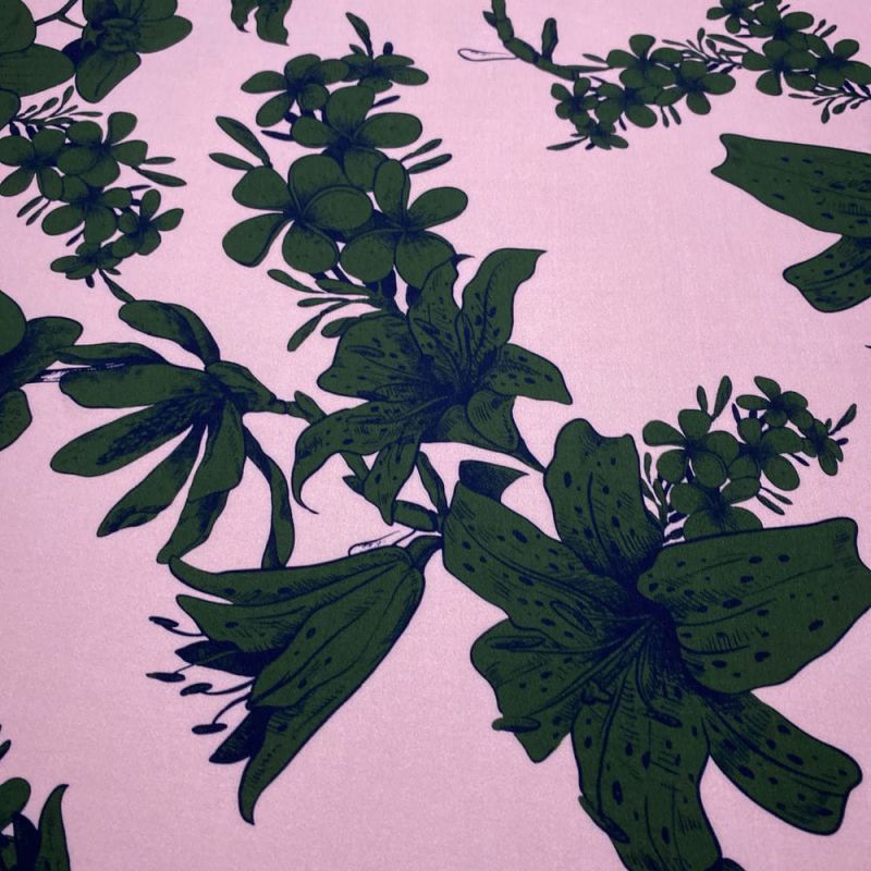 Tecido Viscose Estampada Floral Verde Musgo • Luema Tecidos