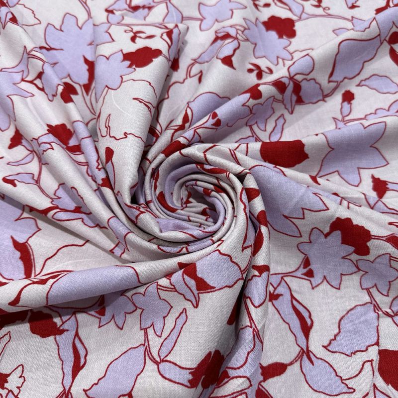 Tecido Linho Misto Floral Rosa e Vermelho • Luema Tecidos