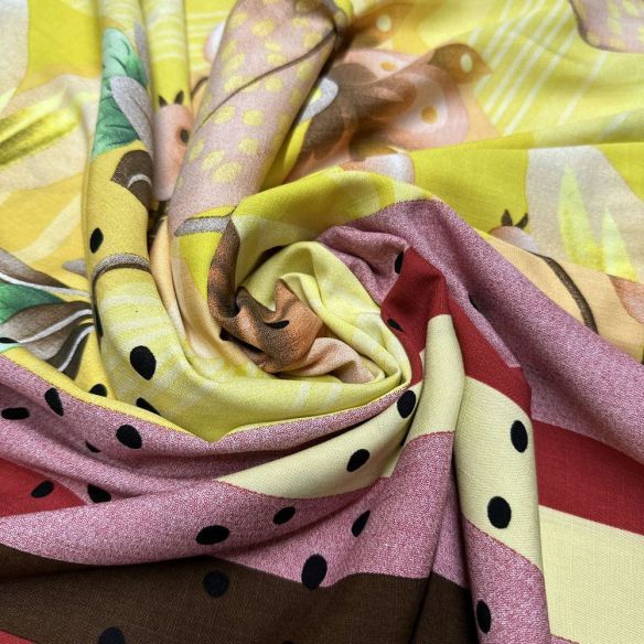 Tecido Viscolinho Estampado Barrado Amarelo • Luema Tecidos