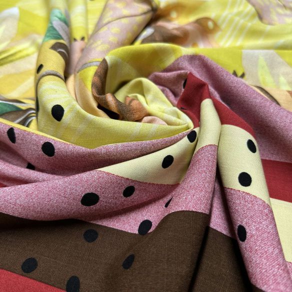 Tecido Viscolinho Estampado Barrado Amarelo • Luema Tecidos