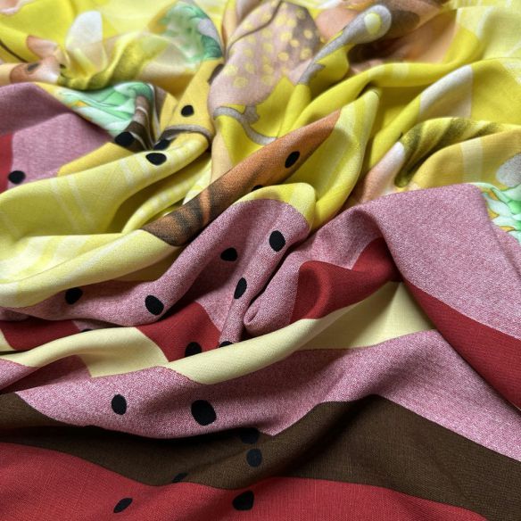 Tecido Viscolinho Estampado Barrado Amarelo • Luema Tecidos