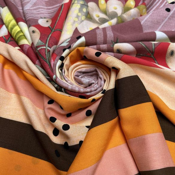 Tecido Viscolinho Estampado Barrado Vermelho • Luema Tecidos