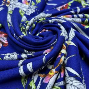 Tecido Viscose Barrado Floral Fundo Azul • Luema Tecidos 2