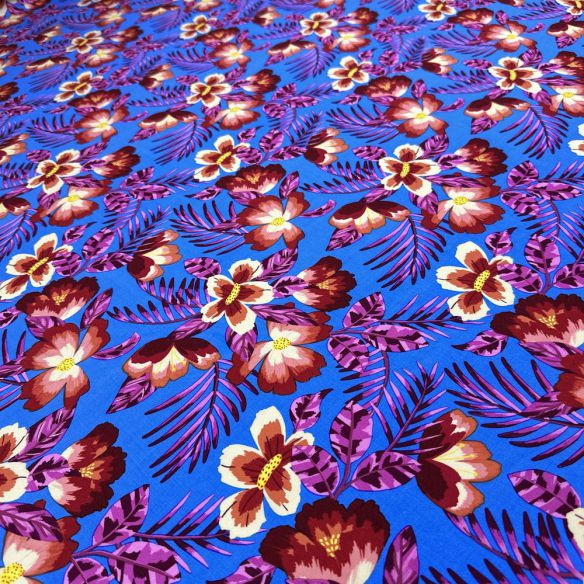 Tecido Viscose Estampada Tropical Azul • Luema Tecidos