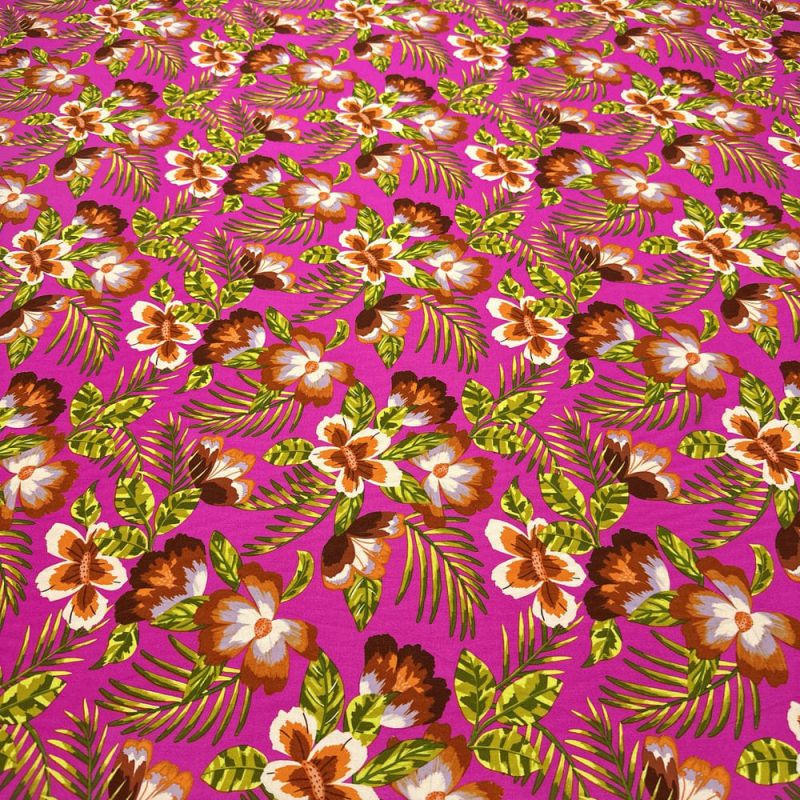 Tecido Viscose Estampada Tropical Rosa • Luema Tecidos Tecido Viscose Estampada Tropical Rosa • Luema Tecidos