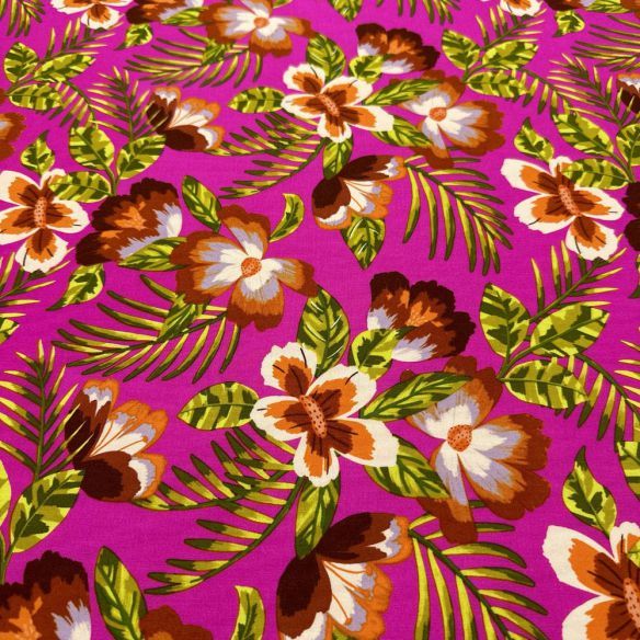 Tecido Viscose Estampada Tropical Rosa • Luema Tecidos Tecido Viscose Estampada Tropical Rosa • Luema Tecidos