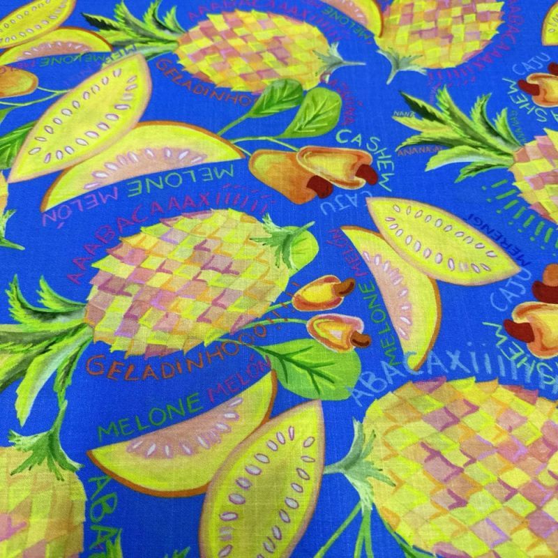 Tecido Viscolinho Estampado Frutas Tropical • Luema Tecidos