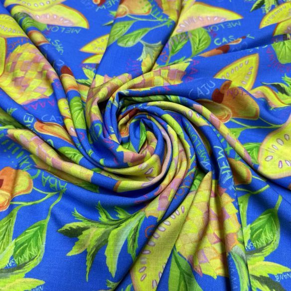 Tecido Viscolinho Estampado Frutas Tropical • Luema Tecidos