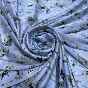 Tecido Cetim Estampado Floral Azul Céu Tecido Cetim Estampado Floral Azul Céu • Luema Tecidos