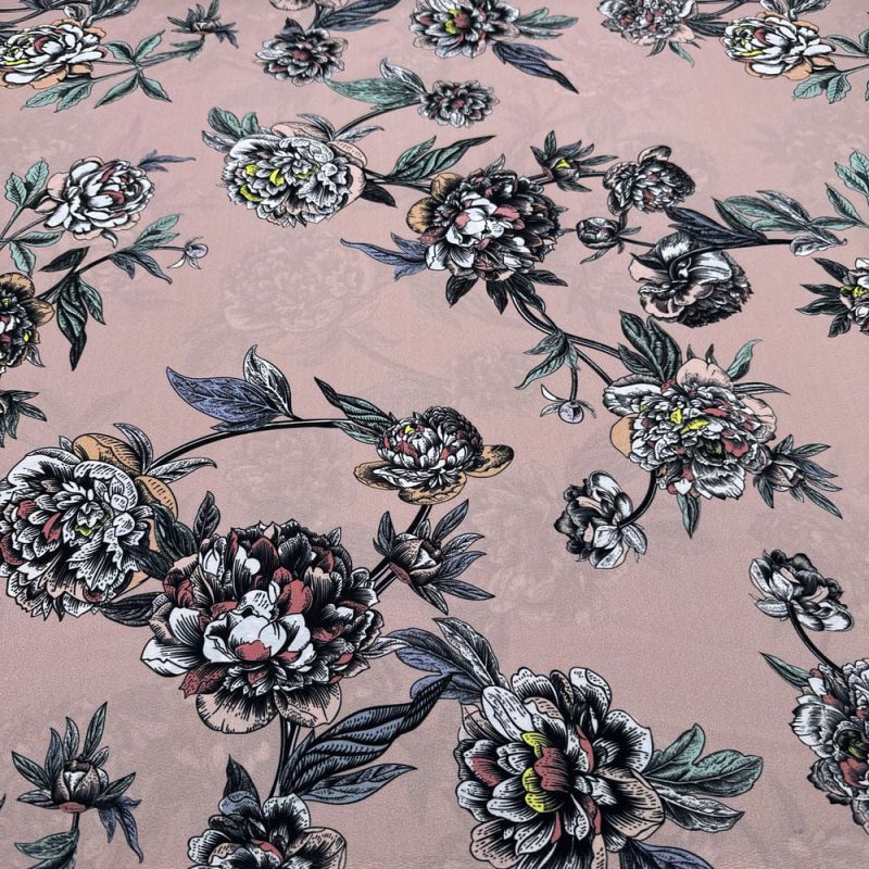 Tecido Crepe de Chine Floral Rosê • Luema Tecidos Tecido Crepe de Chine Floral Rosê • Luema Tecidos