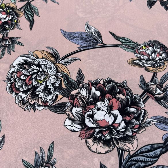Tecido Crepe de Chine Floral Rosê • Luema Tecidos Tecido Crepe de Chine Floral Rosê • Luema Tecidos