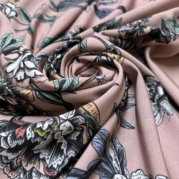 Tecido Crepe de Chine Floral Rosê • Luema Tecidos Tecido Crepe de Chine Floral Rosê • Luema Tecidos