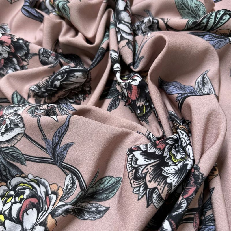 Tecido Crepe de Chine Floral Rosê • Luema Tecidos Tecido Crepe de Chine Floral Rosê • Luema Tecidos