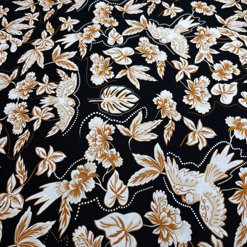 Tecido Linho Misto Floral Branco e Bege • Luema Tecidos