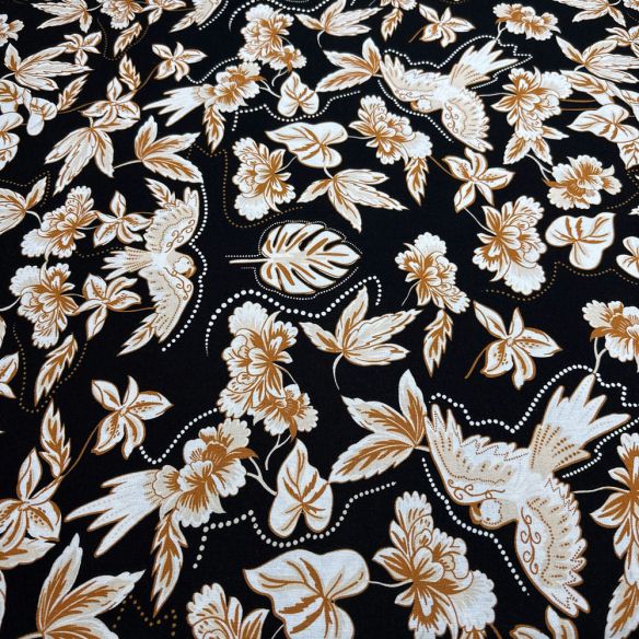 Tecido Linho Misto Floral Branco e Bege • Luema Tecidos