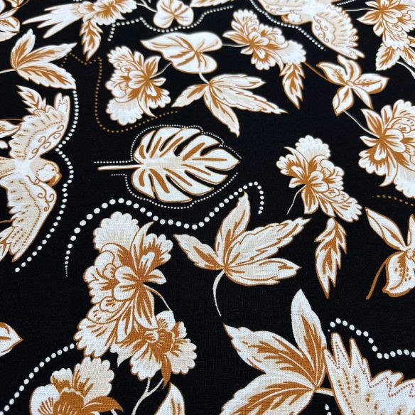 Tecido Linho Misto Floral Branco e Bege • Luema Tecidos