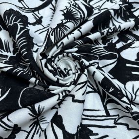 Tecido Linho Misto Floral Preto e Branco Tecido Linho Misto Floral Preto e Branco • Luema Tecidos