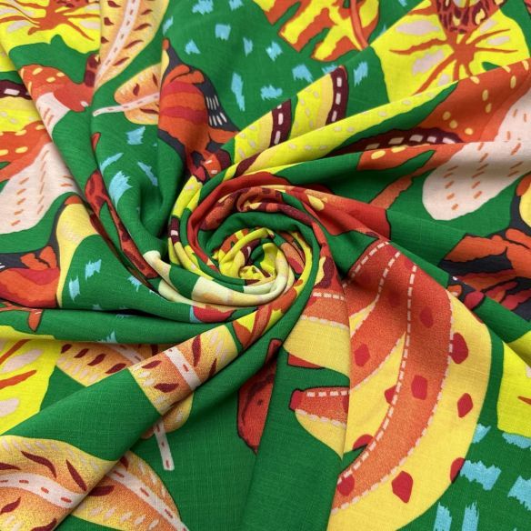 Tecido Viscolinho Estampado Pássaros Bandeira • Luema Tecidos