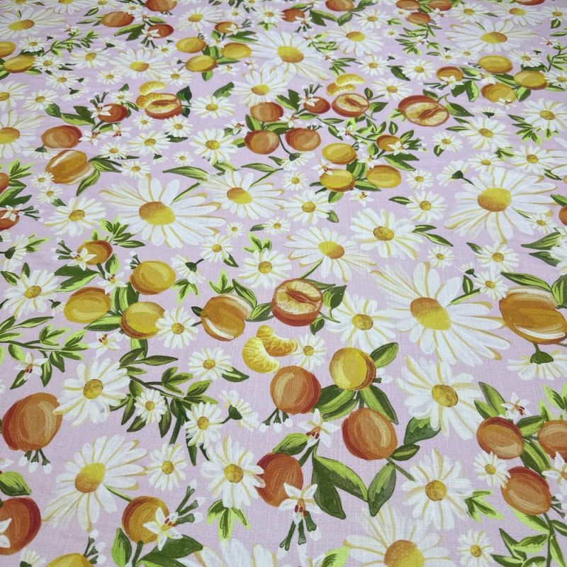 Tecido Viscolinho Estampado Floral Frutas FRM • Luema Tecidos