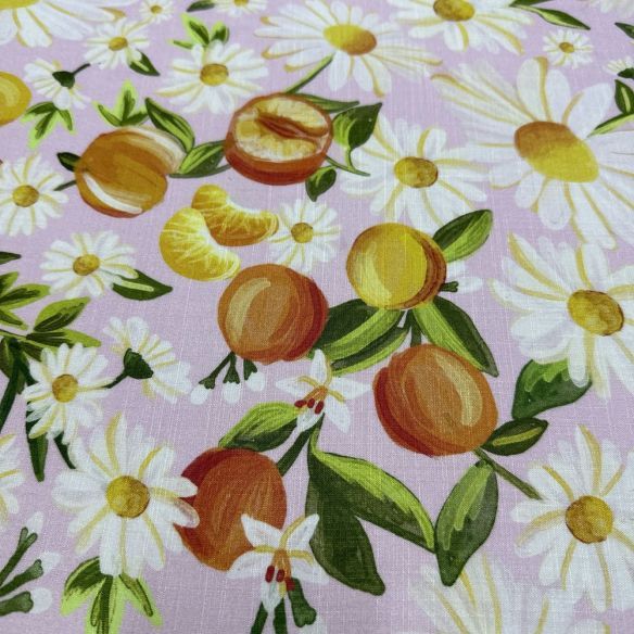 Tecido Viscolinho Estampado Floral Frutas FRM • Luema Tecidos