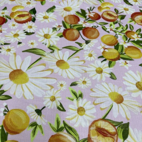 Tecido Viscolinho Floral Frutas FRM • Luema Tecidos