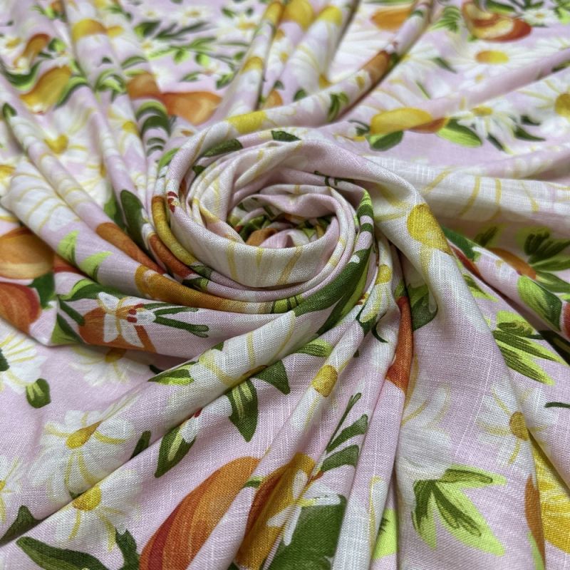 Tecido Viscolinho Floral Frutas FRM • Luema Tecidos