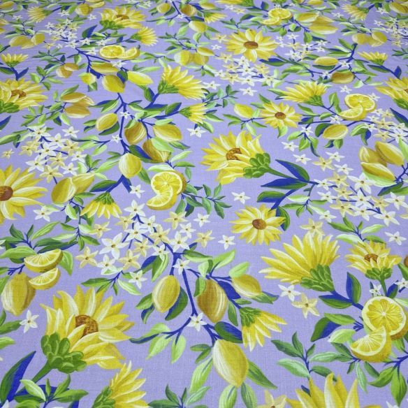 Tecido Viscolinho Estampado Floral Limão FRM • Luema Tecidos