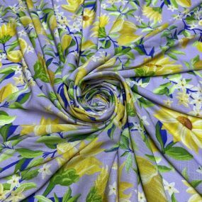 Tecido Viscolinho Estampado Floral Limão FRM • Luema Tecidos