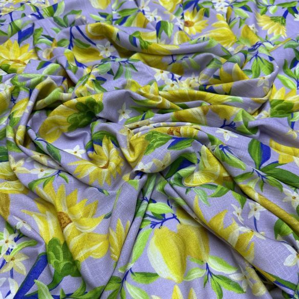 Tecido Viscolinho Estampado Floral Limão FRM • Luema Tecidos