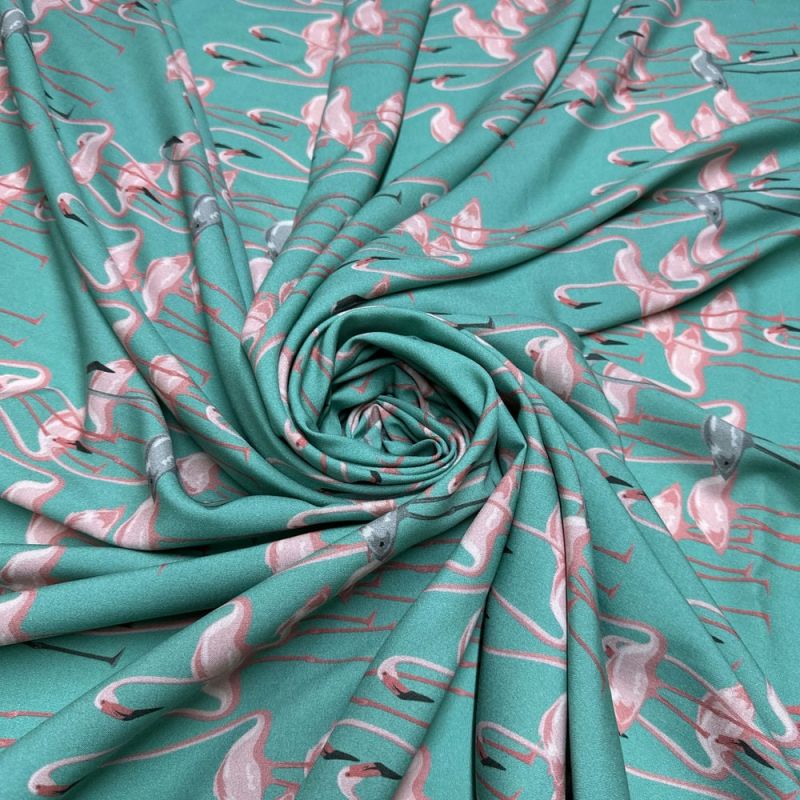 Tecido Viscose Flamingos Fundo Verde • Luema Tecidos