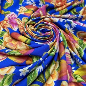 Tecido Viscose Floral Colorido Fundo Azul Tecido Viscose Floral Colorido Fundo Azul • Luema Tecidos 2