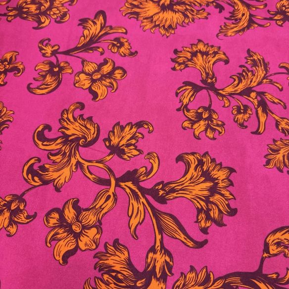 Tecido Viscose Floral Amarelo Fundo Pink • Luema Tecidos